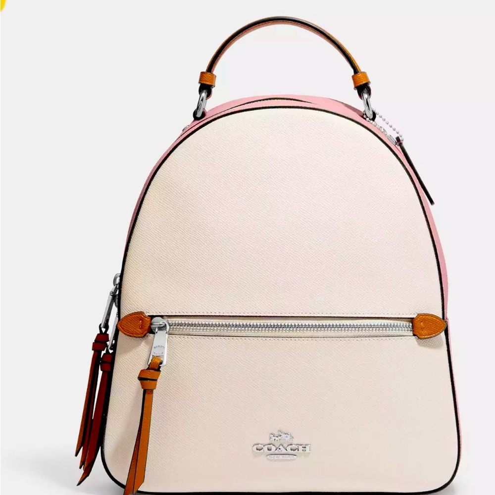 Pre owned Coach Jordyn Backpack In Colorblock Silver/Chalk/Powder Pink Multi